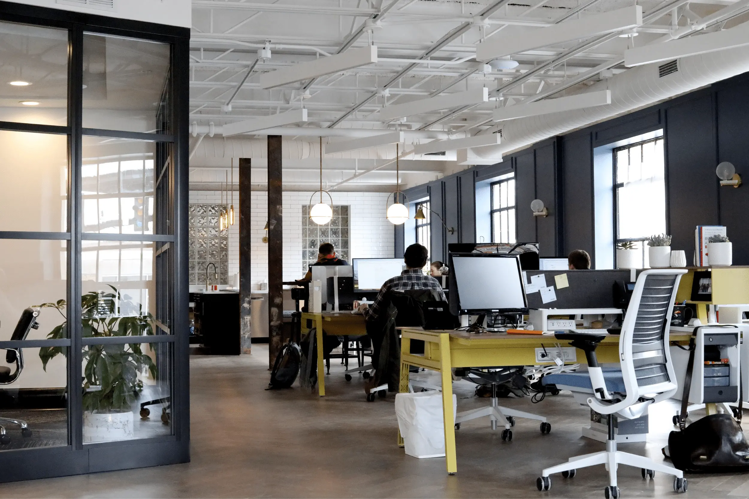 Inside of office building looking at employees